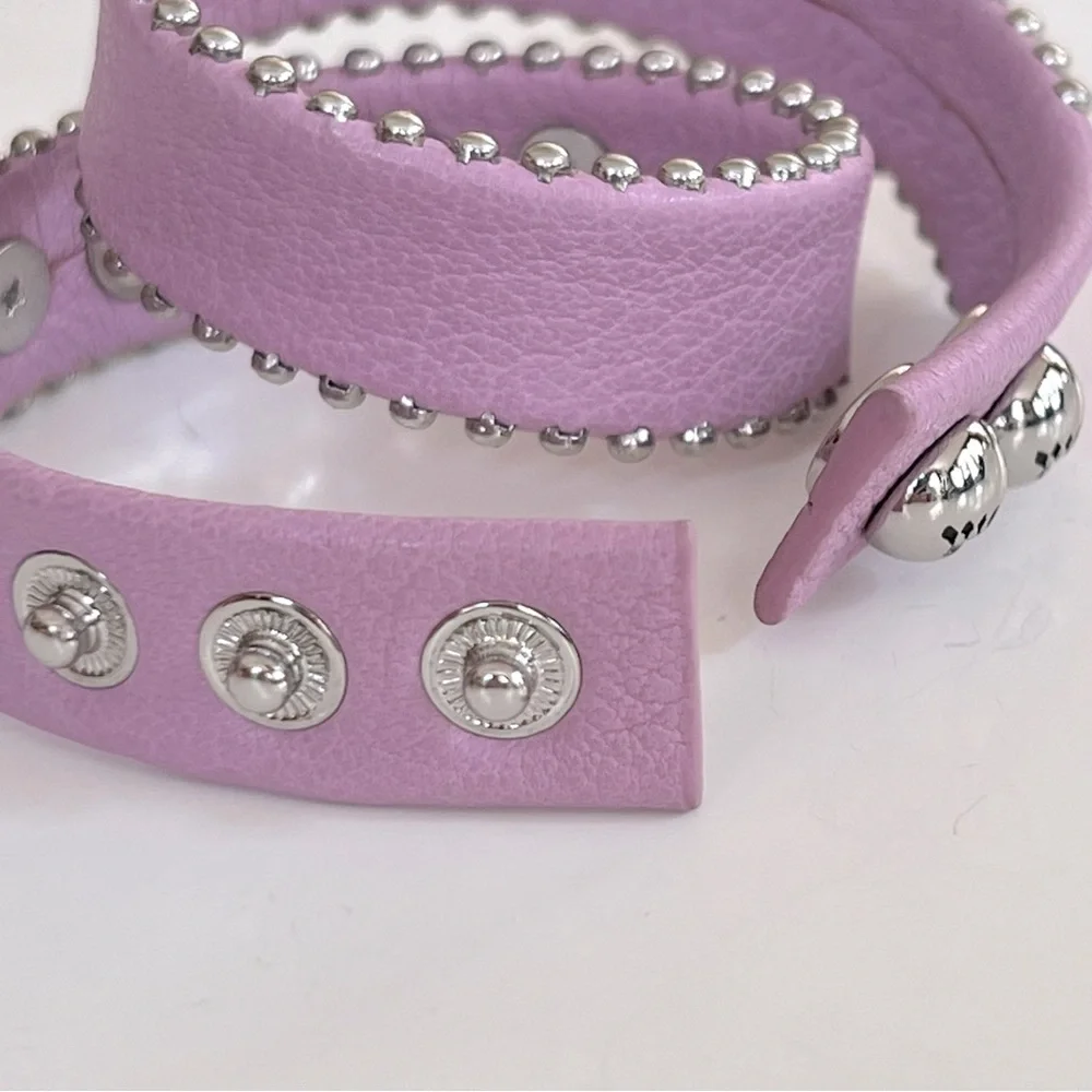 NWT Juicy Couture Lilac Leather Double Wrap Pyramid Stud Bracelet